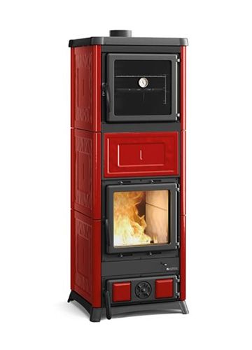 kamīnkrāsnis la nordica nova forno ar bordo krāsas keramikas apdari